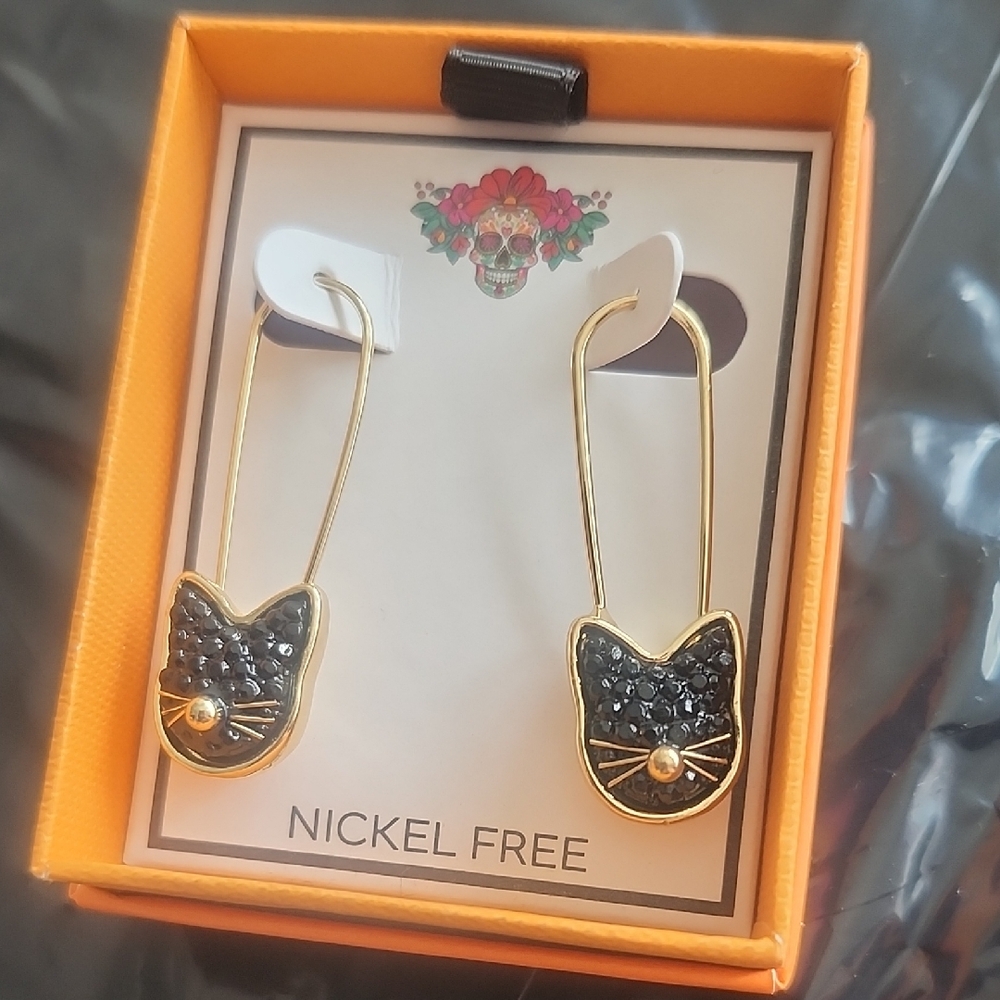 Gold and Black Cat Earrings
